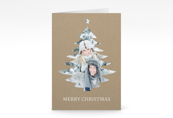 Weihnachtskarte Tanne A6 Klappkarte hoch Kraftpapier