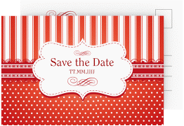 Save the Date-Postkarte Geburtstag Heinrich/Henriette A6 Postkarte rot mit frechen Polka Dots