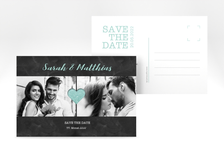 Save the Date-Postkarte Sparkly A6 Postkarte tuerkis hochglanz