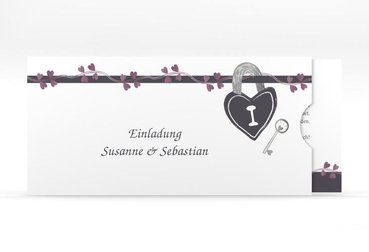 Hochzeitseinladung Oviedo Einsteckkarte hochglanz mit Liebesschloss und Herzen