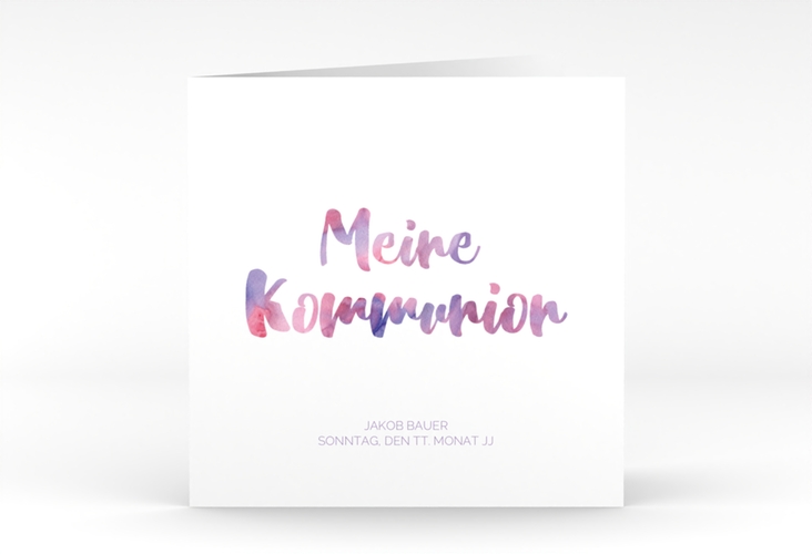Kommunionseinladung Flora quadr. Klappkarte flieder
