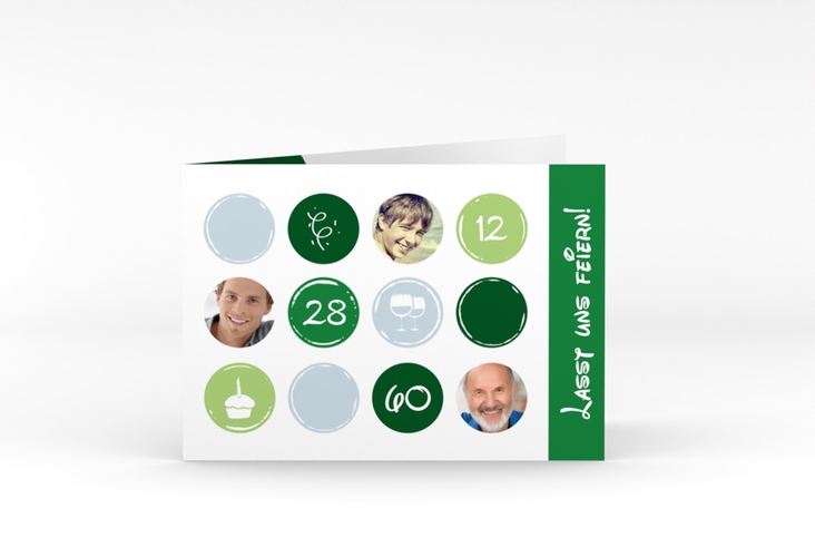 Einladung 60. Geburtstag Circles A6 Klappkarte quer gruen