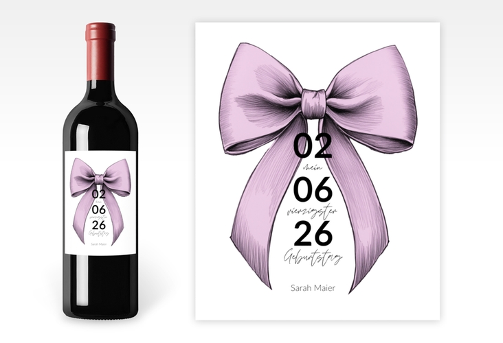 Weinflaschen-Etikett Geburtstagsschleife Etikett Weinflasche 4er Set rosa