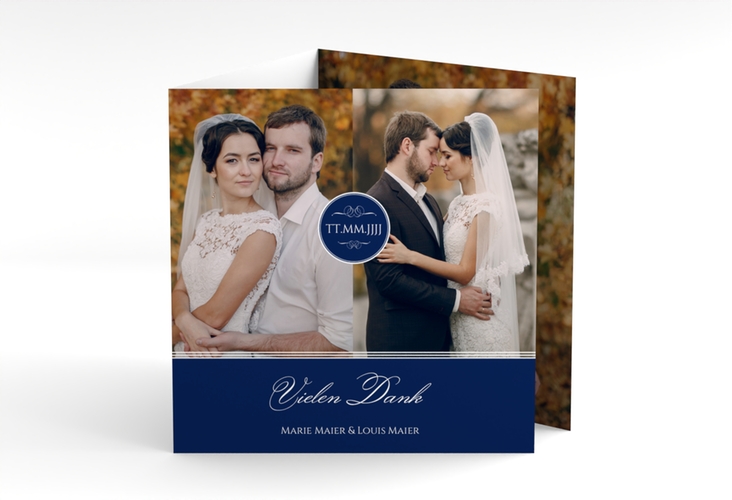Dankeskarte Hochzeit Elegancy quadr. Doppel-Klappkarte blau