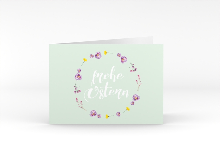 Osterkarte Fiorellino A6 Klappkarte quer Pastell mit Blumenkranz