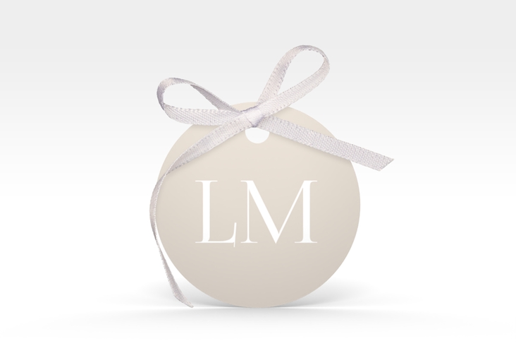 Geschenkanhänger Hochzeit Monogramm Geschenkanhänger, rund beige hochglanz