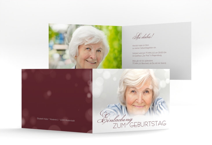 Einladung 80. Geburtstag Luminous A6 Klappkarte quer rot