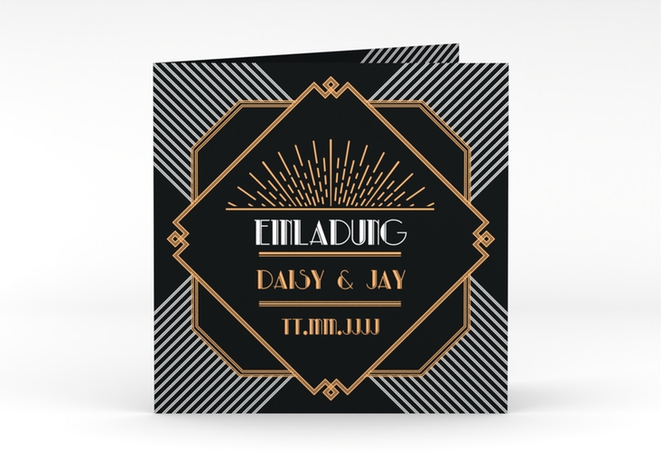Hochzeitseinladung Gatsby quadr. Klappkarte im 20er-Jahre-Stil