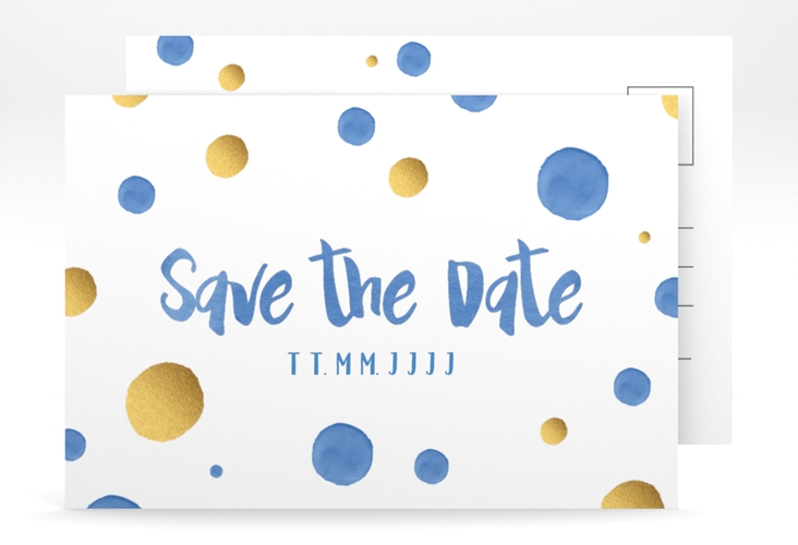 Save the Date-Postkarte Geburtstag Dots A6 Postkarte blau