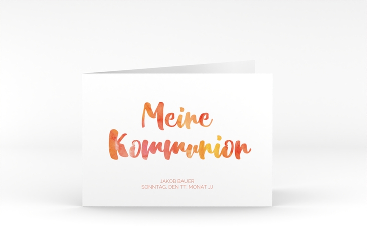 Kommunionseinladung Flora A6 Klappkarte quer orange