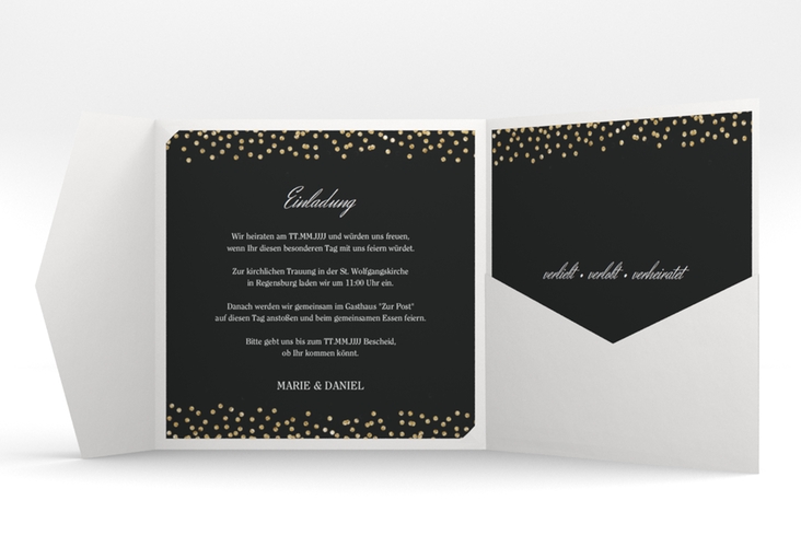 Hochzeitseinladung Glitter Pocketfold schwarz