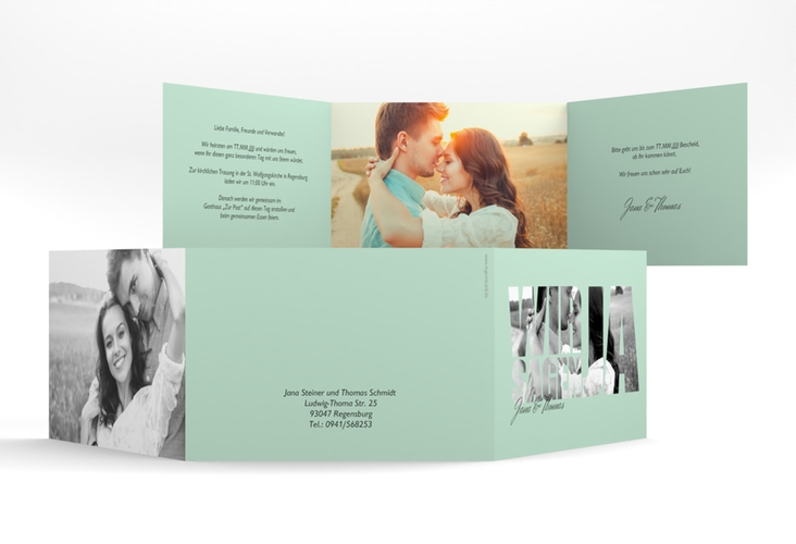 Hochzeitseinladung Letters A6 Doppel-Klappkarte mint