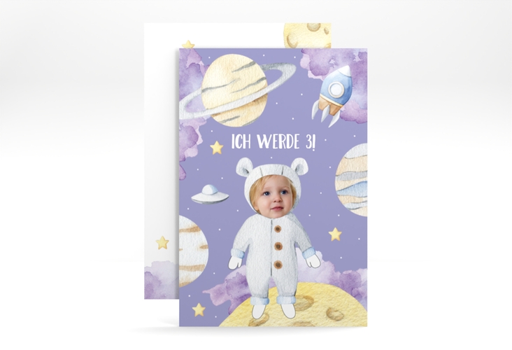 Einladungskarte Kindergeburtstag "Kosmos" DIN A6 hoch mit Astronaut im Weltraum
