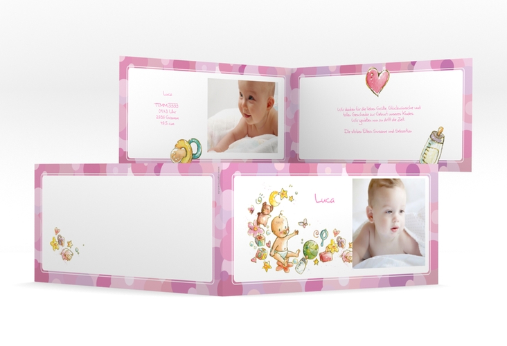 Geburtskarte Bubbles lange Klappkarte quer rosa