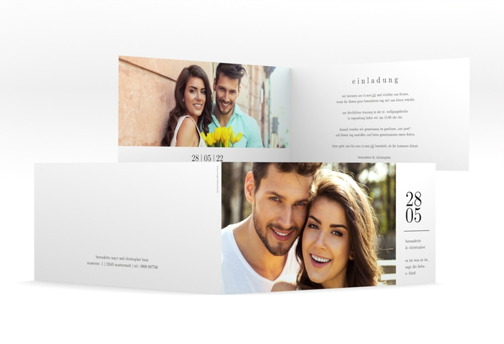 Hochzeitseinladung Minimal lange Klappkarte quer weiss
