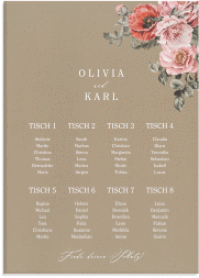 Klick: Details zu Sitzplan Leinwand Hochzeit "Grazioso" anzeigen Sitzplan Leinwand Hochzeit Grazioso 50 x 70 cm Leinwand Kraftpapier modern mit Mohnblumen und Rosen
