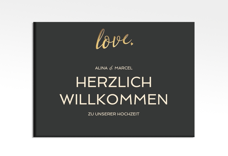 Willkommensschild Leinwand Glam 70 x 50 cm Leinwand schwarz
