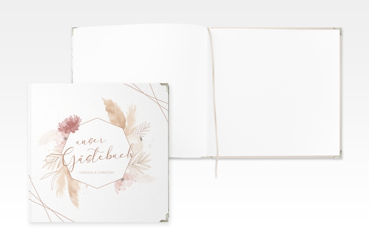 Gästebuch Selection Hochzeit Bohostyle Leinen-Hardcover mit Pampasgras in Aquarell