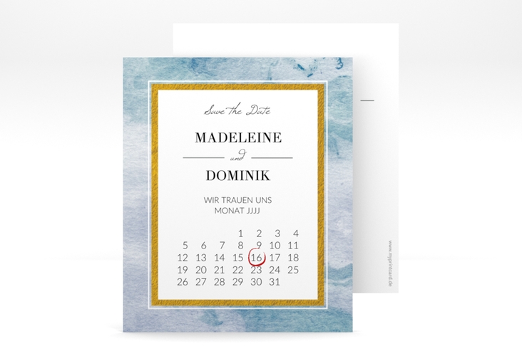 Save the Date-Kalenderblatt Marble Kalenderblatt-Karte blau hochglanz