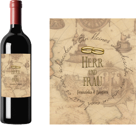Weinflaschenetikett Hochzeit "Zwei Ringe"