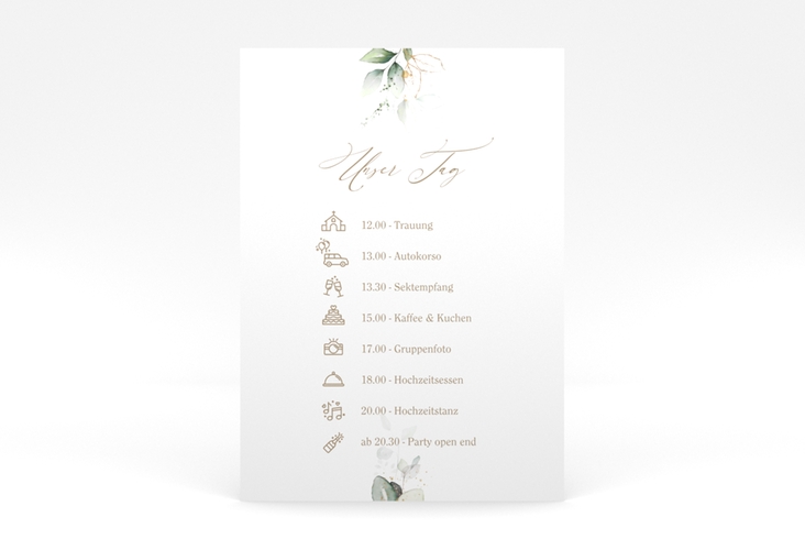 Tagesablauf Poster Hochzeit "Selvatica" 50 x 70 cm Poster mit Eukalyptus-Kranz