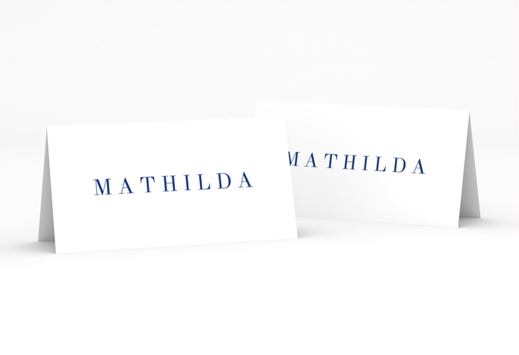 Tischkarte Hochzeit Filigrana Tischkarten blau in reduziertem Design mit Initialen und zartem Blätterkranz