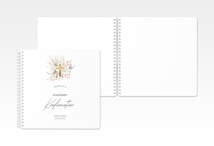 Gästebuch Konfirmation Boho Cross Ringbindung rosa