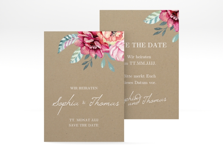 Save the Date-Visitenkarte Blooming Visitenkarte hoch Kraftpapier