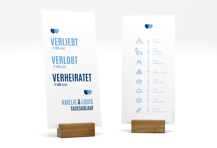 Tagesablauf Hochzeit Couple lange Karte hoch blau