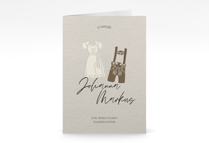 Danksagungskarte Hochzeit Trachenhochzeit A6 Klappkarte hoch mit Dirndl und Lederhose