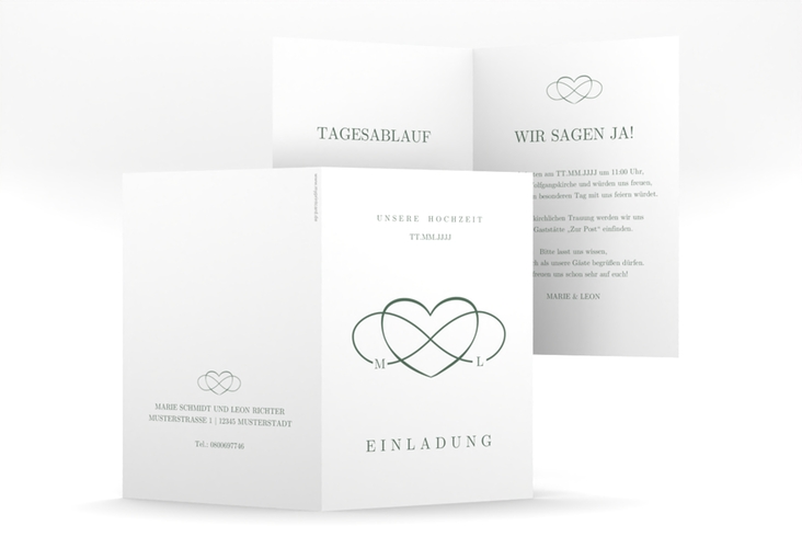 Einladungskarte Hochzeit Infinity A6 Klappkarte hoch gruen