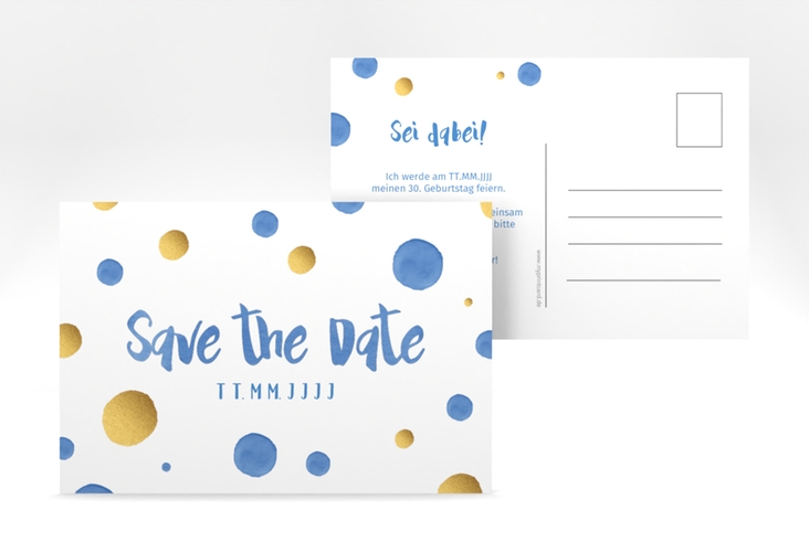Save the Date-Postkarte Geburtstag Dots A6 Postkarte blau