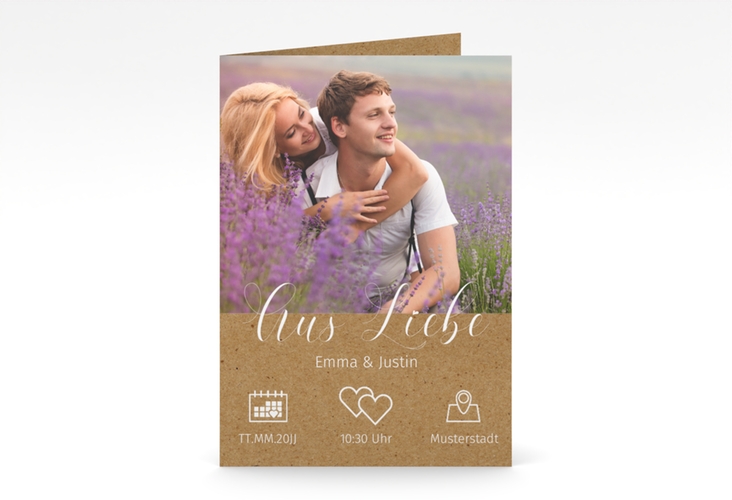 Einladungskarte Hochzeit Timetable A6 Klappkarte hoch Kraftpapier