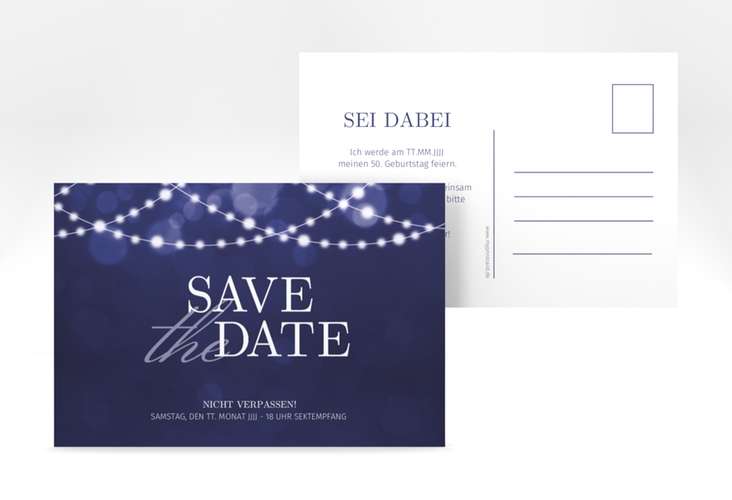 Save the Date-Postkarte Geburtstag Girlande A6 Postkarte hochglanz edel mit Bokeh