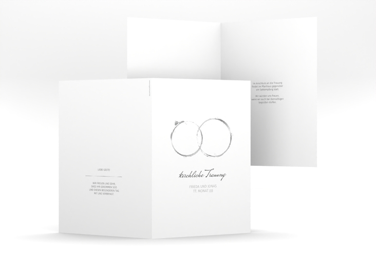 Kirchenheft Hochzeit Trauringe A5 Klappkarte hoch grau hochglanz minimalistisch gestaltet mit zwei Eheringen