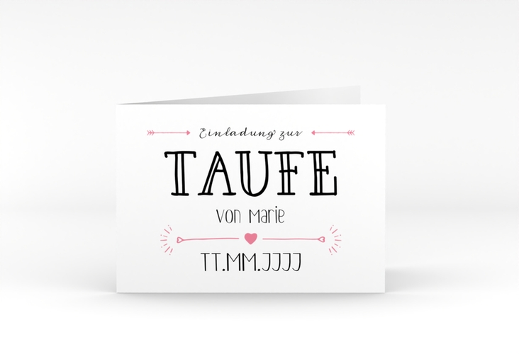 Taufeinladung Lettering A6 Klappkarte quer rosa