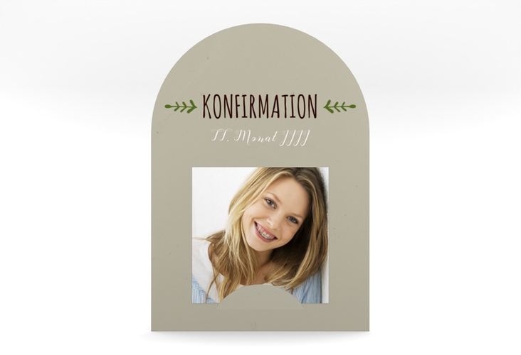 Einladung Konfirmation Branch mittlere Bogen-Karte + Foto gruen hochglanz