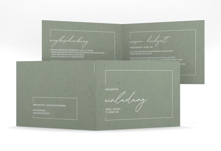 Hochzeitseinladung Simple Line mittlere Klappkarte quer gruen