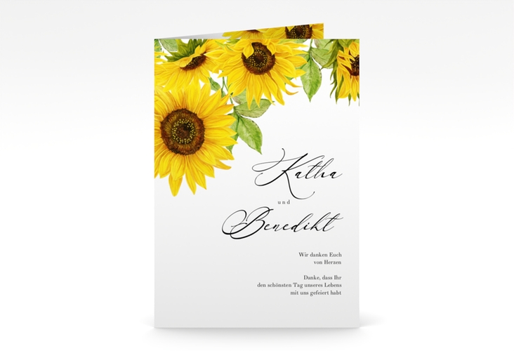 Dankeskarte Hochzeit Sonnenblume A6 Klappkarte hoch weiss hochglanz mit Blüten in Gelb
