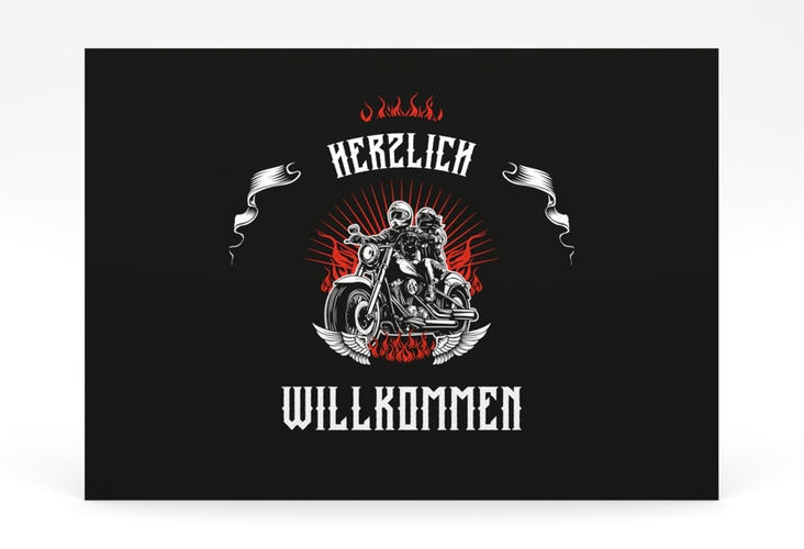 Willkommensschild Poster Biker 70 x 50 cm Poster schwarz mit Rocker-Paar auf Motorrad