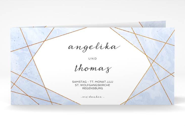 Danksagungskarte Hochzeit  Asymmetry lange Klappkarte quer blau hochglanz