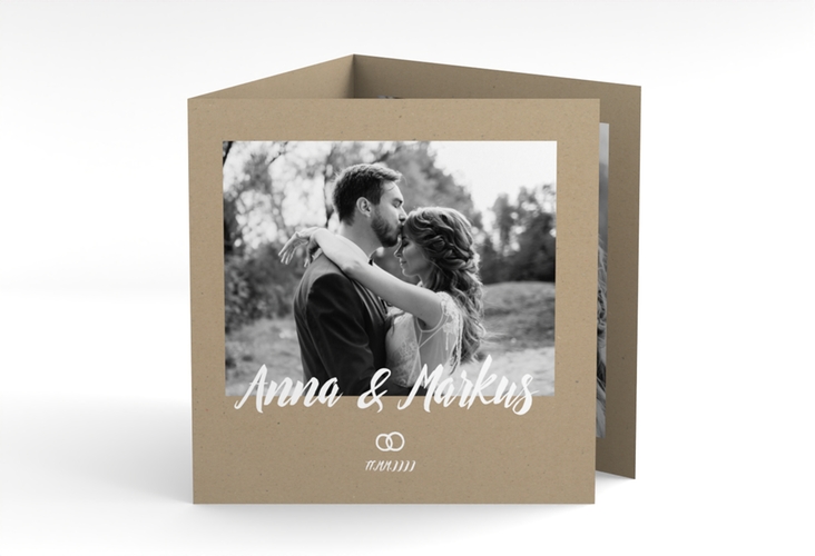 Dankeskarte Hochzeit Icons quadr. Doppel-Klappkarte Kraftpapier