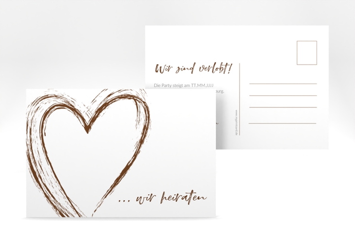 Verlobungskarte Hochzeit Liebe A6 Postkarte braun