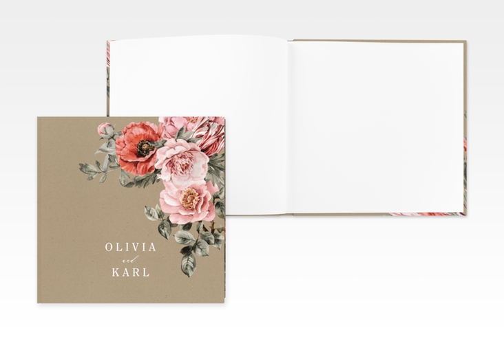 Gästebuch Creation Grazioso 20 x 20 cm, Hardcover Kraftpapier modern mit Mohnblumen und Rosen