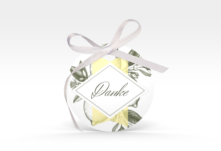 Geschenkanhänger Hochzeit Lemon Geschenkanhänger, rund mit mediterranem Zitronen-Kupferstich