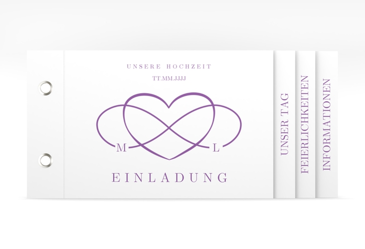 Hochzeitseinladung Infinity Booklet lila hochglanz