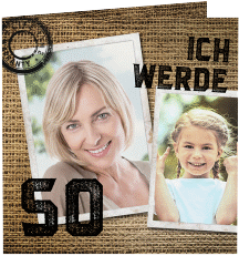 Einladung 50. Geburtstag Lifetime quadr. Klappkarte braun