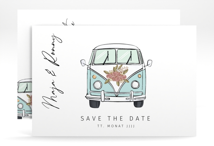 Save the Date-Karte Hochzeitsbulli A6 Karte quer blau hochglanz
