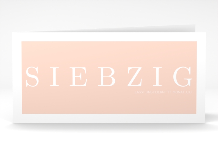 Einladung 70. Geburtstag Schlicht lange Klappkarte quer apricot hochglanz