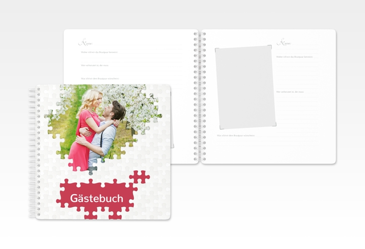 Gästebuch Hochzeit Puzzle Ringbindung rot
